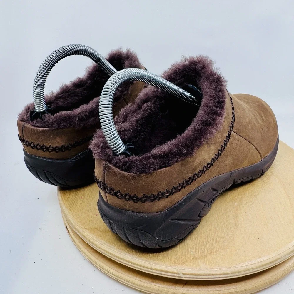 Merrell Encore Ice 4 Clogs Brown Leather Sheepskin Slip On Shoes Women's 6.5